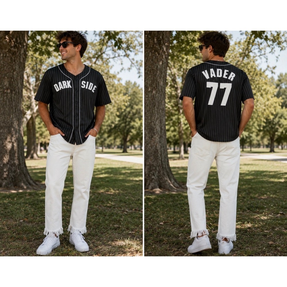 Star Wars Dark Side Darth Vader 77 Baseball Jersey Black Pinstripe Mens XL